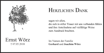 Traueranzeige von Ernst Wörz von Eßlinger Zeitung/Cannstatter Zeitung