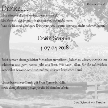 Traueranzeige von Erwin Schmid von Eßlinger Zeitung/Cannstatter Zeitung