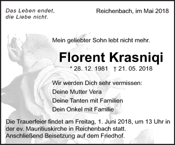 Traueranzeige von Florent Krasniqi von Eßlinger Zeitung/Cannstatter Zeitung