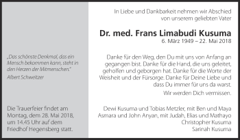 Traueranzeige von Frans Limabudi Kusuma von Eßlinger Zeitung/Cannstatter Zeitung
