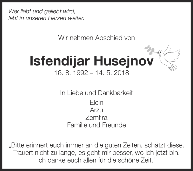  Traueranzeige für Isfendijar Husejnov vom 23.05.2018 aus Eßlinger Zeitung/Cannstatter Zeitung