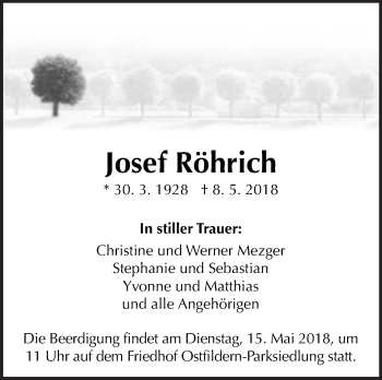 Traueranzeige von Josef Röhrich von Eßlinger Zeitung/Cannstatter Zeitung