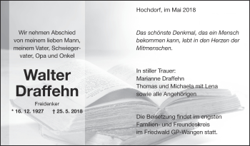 Traueranzeige von Walter Draffehn von Eßlinger Zeitung/Cannstatter Zeitung