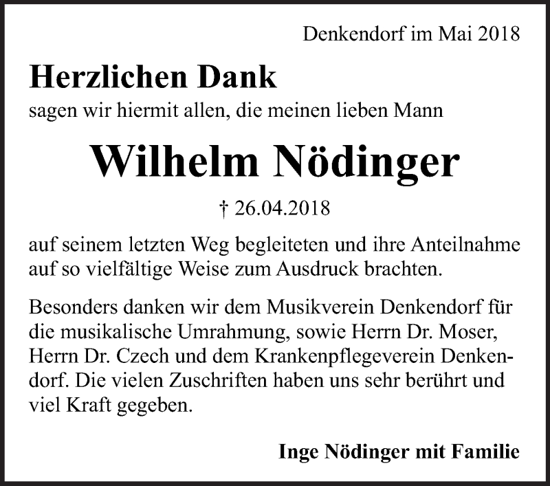  Traueranzeige für Wilhelm Nödinger vom 17.05.2018 aus Eßlinger Zeitung/Cannstatter Zeitung