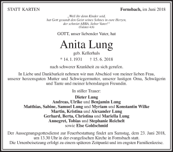 Traueranzeige von Anita Lung von Eßlinger Zeitung/Cannstatter Zeitung