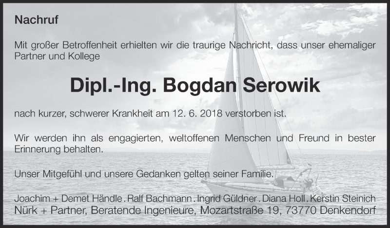  Traueranzeige für Bogdan Serowik vom 23.06.2018 aus Eßlinger Zeitung/Cannstatter Zeitung