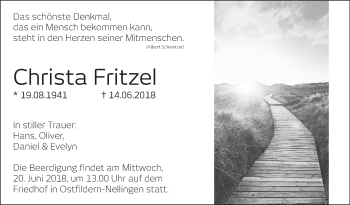 Traueranzeige von Christa Fritzel von Eßlinger Zeitung/Cannstatter Zeitung