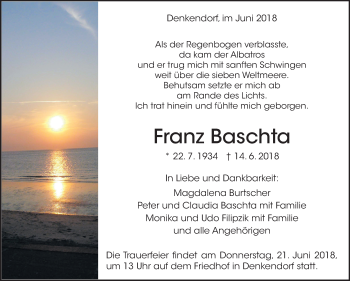 Traueranzeige von Franz Baschta von Eßlinger Zeitung/Cannstatter Zeitung