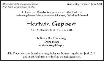 Traueranzeige von Hartwin Geppert von Eßlinger Zeitung/Cannstatter Zeitung