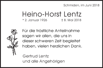 Traueranzeige von Heino-Horst Lentz von Eßlinger Zeitung/Cannstatter Zeitung