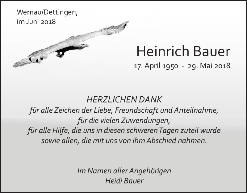 Traueranzeige für Heinrich Bauer vom 23.06.2018 aus Eßlinger Zeitung/Cannstatter Zeitung