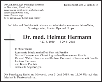 Traueranzeige von Helmut Hermann von Eßlinger Zeitung/Cannstatter Zeitung