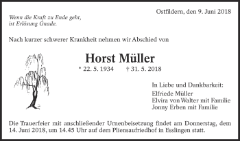 Traueranzeige von Horst Müller von Eßlinger Zeitung/Cannstatter Zeitung