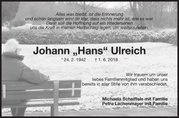 Traueranzeige von Johann  Ulreich von Eßlinger Zeitung/Cannstatter Zeitung