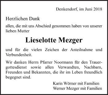 Traueranzeige von Lieselotte Mezger von Eßlinger Zeitung/Cannstatter Zeitung