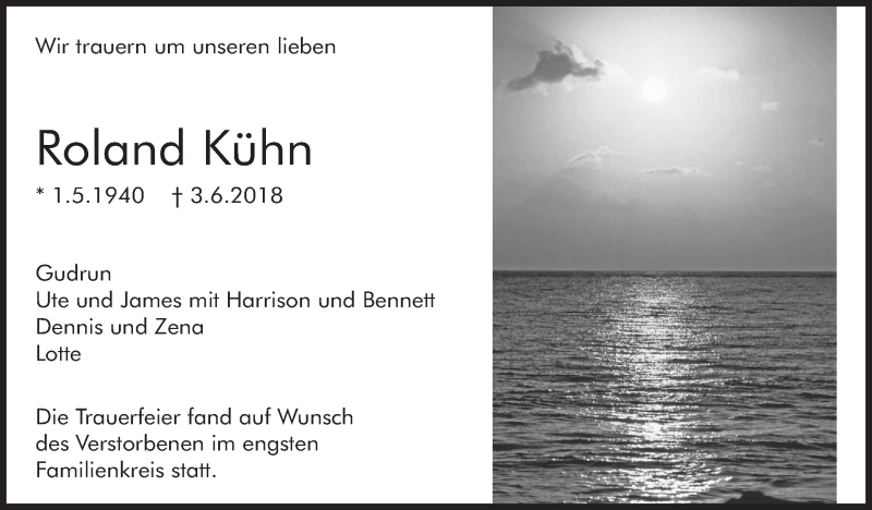  Traueranzeige für Roland Kühn vom 07.06.2018 aus Eßlinger Zeitung/Cannstatter Zeitung