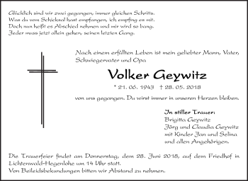 Traueranzeige von Volker Geywitz von Eßlinger Zeitung/Cannstatter Zeitung