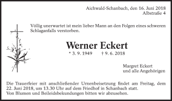 Traueranzeige von Werner Eckert von Eßlinger Zeitung/Cannstatter Zeitung