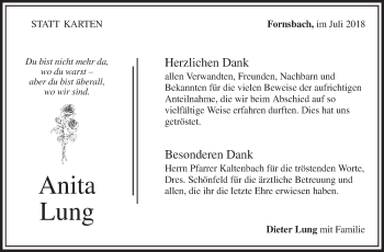 Traueranzeige von Anita Lung von Eßlinger Zeitung/Cannstatter Zeitung