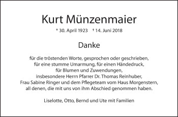 Traueranzeige von Kurt Münzenmaier von Eßlinger Zeitung/Cannstatter Zeitung