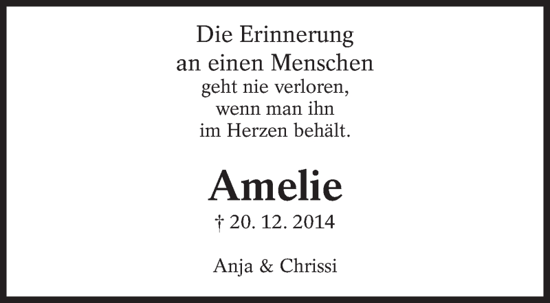  Traueranzeige für Amelie Laukmichel vom 20.12.2019 aus Eßlinger Zeitung/Cannstatter Zeitung
