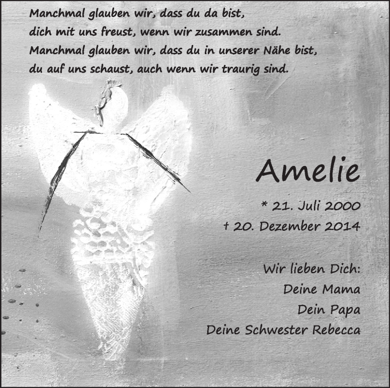  Traueranzeige für Amelie Laukmichel vom 20.12.2019 aus Eßlinger Zeitung/Cannstatter Zeitung