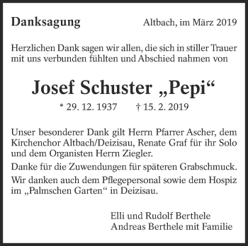 Traueranzeige von Josef Schuster von Eßlinger Zeitung/Cannstatter Zeitung