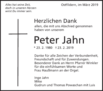 Traueranzeige von Peter Jahn von Eßlinger Zeitung/Cannstatter Zeitung