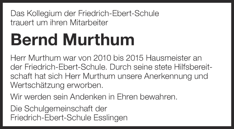  Traueranzeige für Bernd Murthum vom 02.04.2019 aus Eßlinger Zeitung/Cannstatter Zeitung