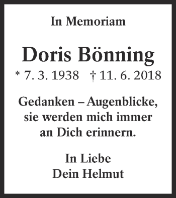 Traueranzeige von Doris Bönning von Eßlinger Zeitung/Cannstatter Zeitung