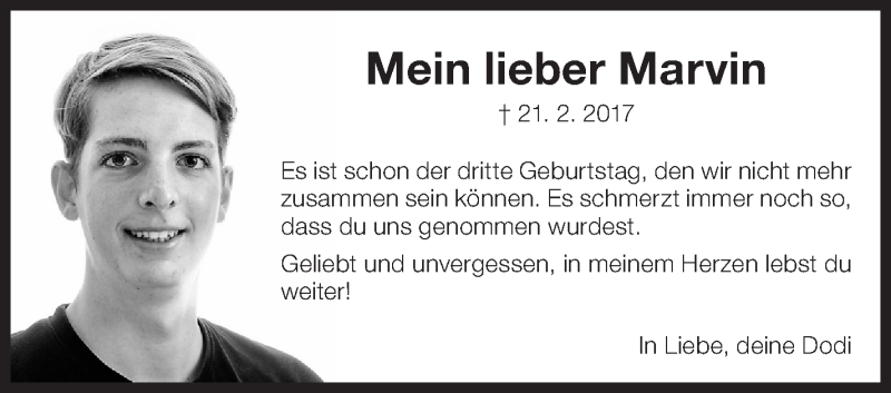  Traueranzeige für Marvin Puchmeier vom 02.08.2019 aus Eßlinger Zeitung/Cannstatter Zeitung