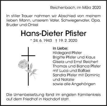 Traueranzeige von Hans-Dieter Pfister von Eßlinger Zeitung/Cannstatter Zeitung