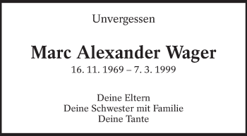 Traueranzeige von Marc Alexander Wager von Eßlinger Zeitung/Cannstatter Zeitung