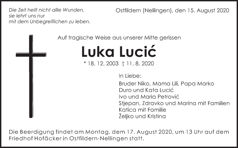  Traueranzeige für Luka Lucic vom 15.08.2020 aus Eßlinger Zeitung/Cannstatter Zeitung