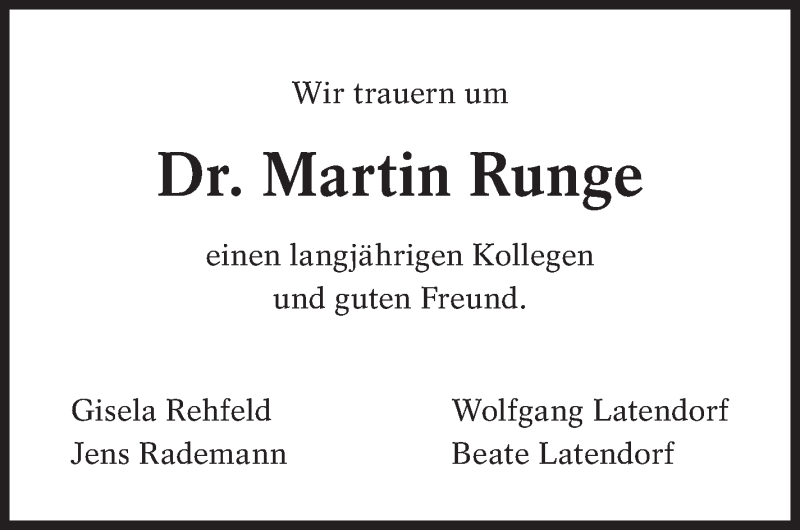  Traueranzeige für Martin Runge vom 09.01.2021 aus Eßlinger Zeitung/Cannstatter Zeitung