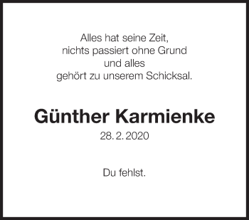 Traueranzeige von Günther Karmienke von Eßlinger Zeitung/Cannstatter Zeitung