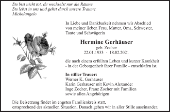 Traueranzeige von Hermine Gerhäuser von Eßlinger Zeitung/Cannstatter Zeitung