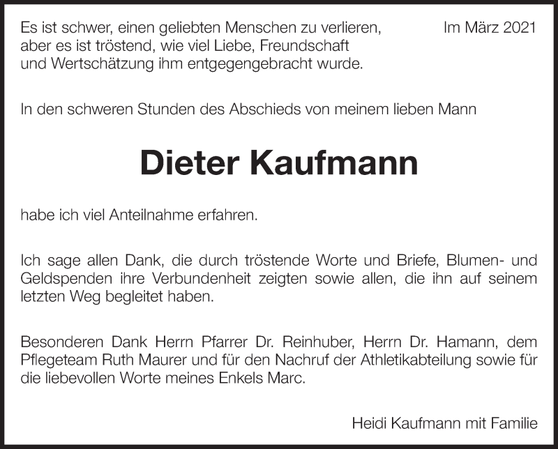  Traueranzeige für Dieter Kaufmann vom 13.03.2021 aus Eßlinger Zeitung/Cannstatter Zeitung