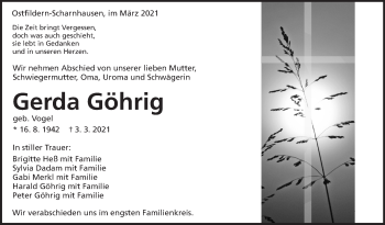 Traueranzeige von Gerda Göhrig von Eßlinger Zeitung/Cannstatter Zeitung