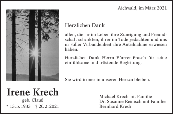 Traueranzeige von Irene Krech von Eßlinger Zeitung/Cannstatter Zeitung