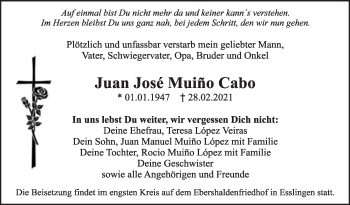 Traueranzeige von Juan Jose Muino Cabo von Eßlinger Zeitung/Cannstatter Zeitung