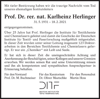 Traueranzeige von Karlheinz Herlinger von Eßlinger Zeitung/Cannstatter Zeitung