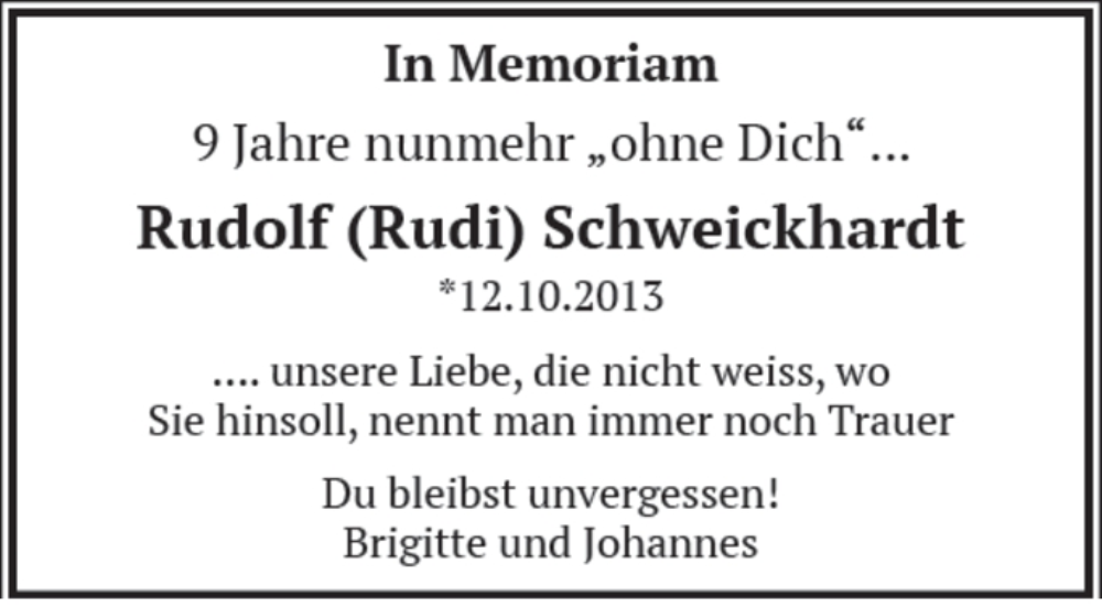  Traueranzeige für Rudolf Schweickhardt vom 12.09.2022 aus ESSLINGER ZEITUNG/CANNSTATTER ZEITUN