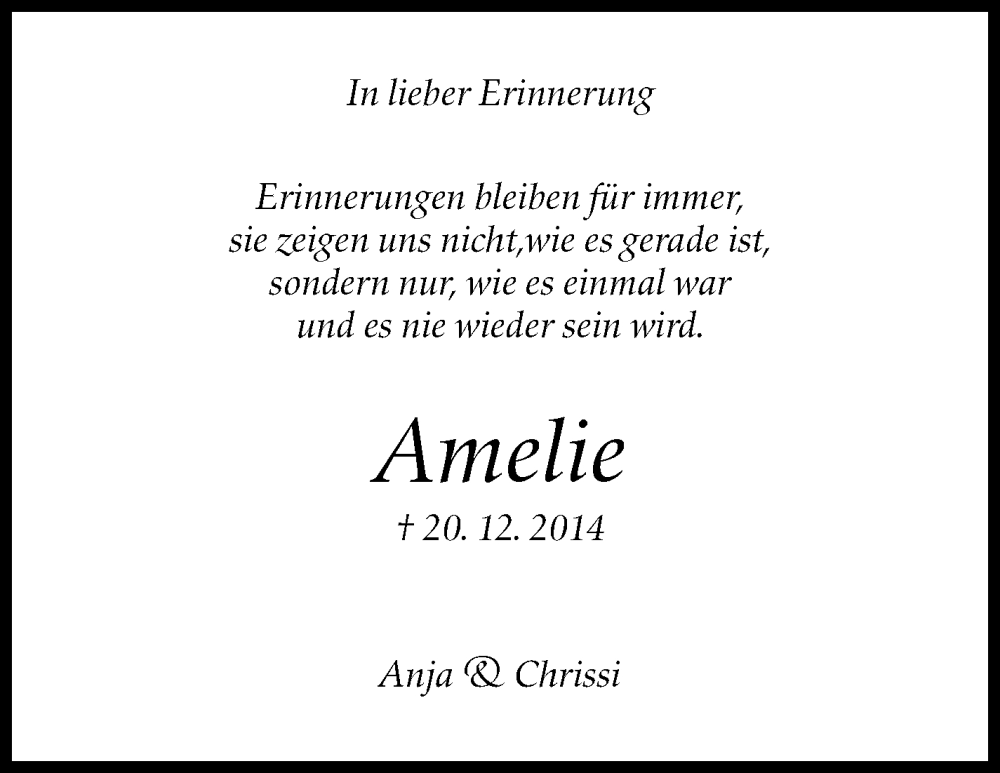  Traueranzeige für Amelie Laukmichel vom 20.12.2022 aus Eßlinger Zeitung/Cannstatter Zeitung
