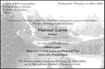 Traueranzeige von Helmut Leins von Eßlinger Zeitung/Cannstatter Zeitung