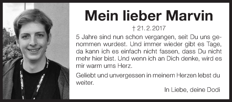  Traueranzeige für Marvin Puchmeier vom 21.02.2022 aus Eßlinger Zeitung/Cannstatter Zeitung