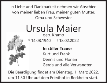 Traueranzeige von Ursula Maier von Eßlinger Zeitung/Cannstatter Zeitung