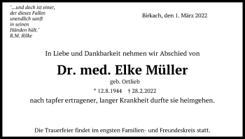 Traueranzeige von Elke Müller von Eßlinger Zeitung/Cannstatter Zeitung