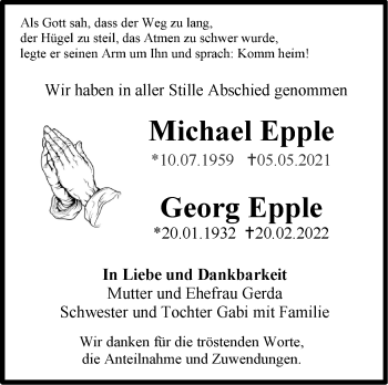Traueranzeige von Georg Epple von Eßlinger Zeitung/Cannstatter Zeitung