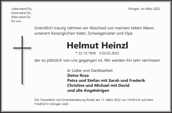 Traueranzeige von Helmut Heinzl von Eßlinger Zeitung/Cannstatter Zeitung